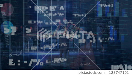 Image of data processing over caucasian businessman 128747101