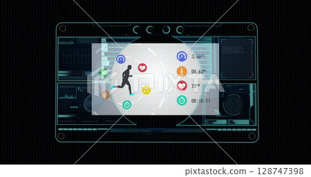 Digital image of interface with data processing against black background 128747398