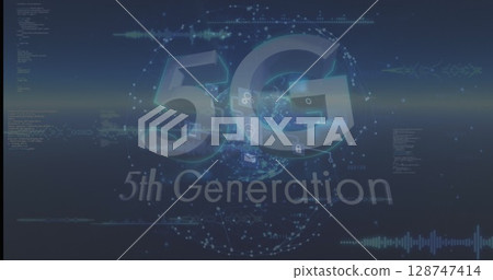 Image of 5g 5th generation and connections on navy background 128747414
