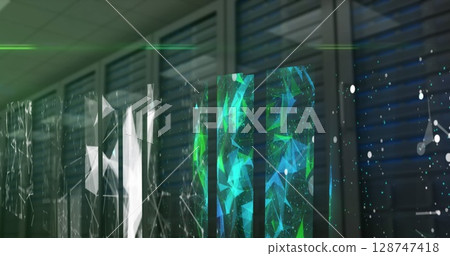 Image of shapes and connections moving over servers Image of shapes and connections moving over servers 128747418