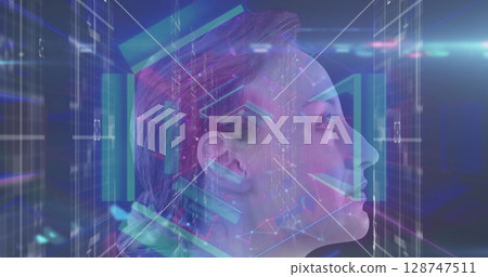 Image of binary coding data processing over male rugby players Image of binary coding data processing over male rugby players 128747511