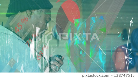Image of connections and graphs over male trainer on box ring Image of connections and graphs over male trainer on box ring 128747513
