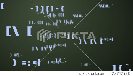 Image of multiple changing symbols floating against green background Image of multiple changing symbols floating against green background 128747538