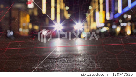 Image of digital screen over blurred night cityscape Image of digital screen over blurred night cityscape 128747539