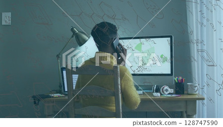 Image of data processing over african american businesswoman using smartphone Image of data processing over african american businesswoman using smartphone 128747590