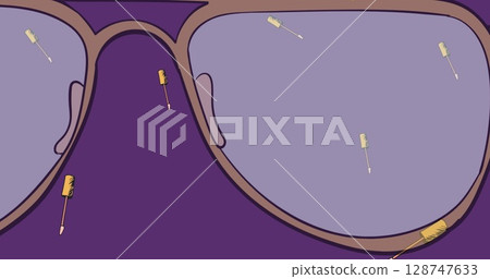 Image of glasses and mascara icon over purple background Image of glasses and mascara icon over purple background 128747633