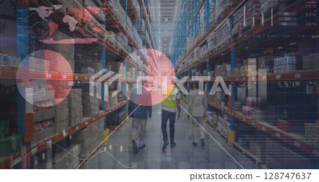 Image of data processing over diverse workers in warehouse 128747637