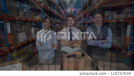 Image of data processing over diverse workers in warehouse Image of data processing over diverse workers in warehouse 128747639