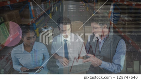 Image of data processing over diverse workers in warehouse Image of data processing over diverse workers in warehouse 128747640