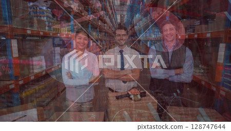 Image of data processing over diverse workers in warehouse Image of data processing over diverse workers in warehouse 128747644