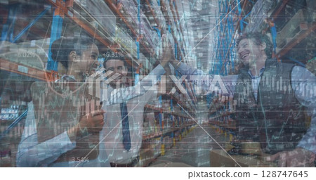 Image of data processing over diverse workers in warehouse 128747645