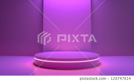 3d rendering of a round podium on a purple studio background. 128747814