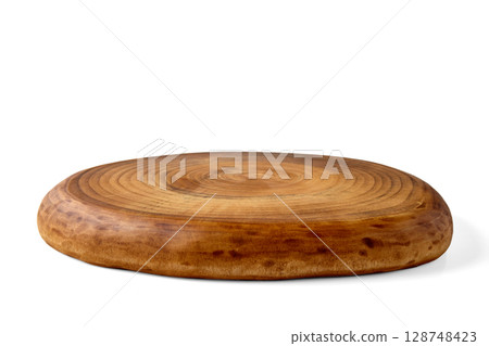wooden round plaque plate plate stand with front view insulated on white background wooden round plaque plate plate stand with front view insulated on white background 128748423