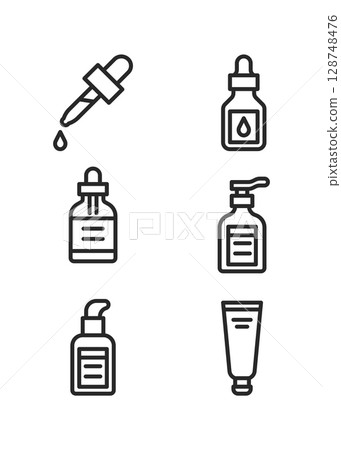 Cosmetics and medical packaging line icons set 128748476