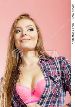 Attractive lady wearing underwear. 128748504