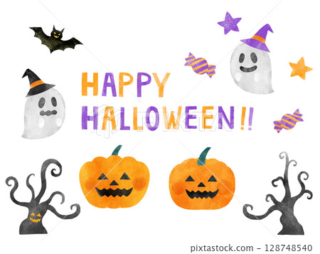 Halloween watercolor illustration set 128748540