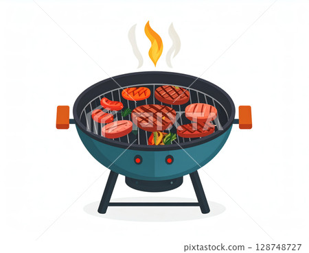 Illustration of meat grilled on a barbecue grill 128748727