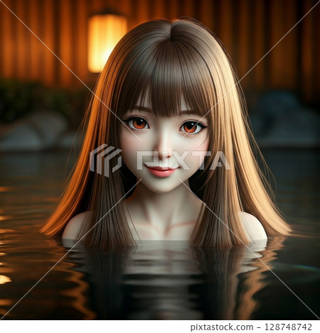 A young woman relaxing in a hot spring A young woman relaxing in a hot spring 128748742