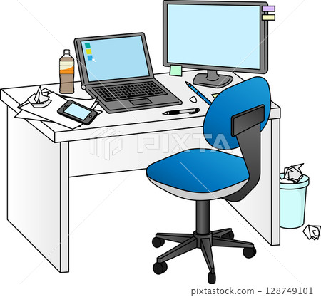 A desk for someone working on a computer A desk for someone working on a computer 128749101