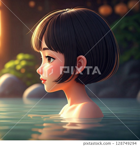 進入溫泉的一個少婦 128749294