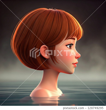 A young woman entering a hot spring A young woman entering a hot spring 128749295