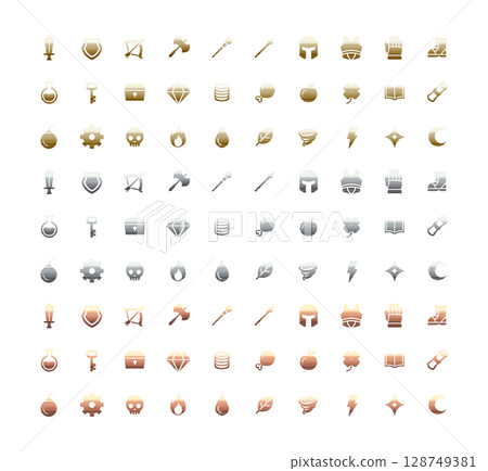 RPG style simple metal icon set 128749381