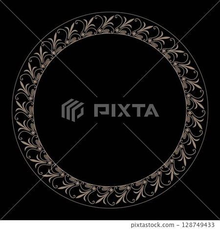 Round gold frame with floral ornament. Patterns of Greece, ancient Rome. Circle european antique border. Vintage decorative elements. Islam, Arabic, Indian, ottoman motifs. Perfect for printing  128749433