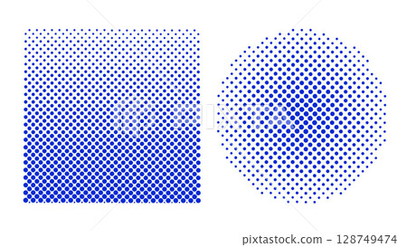 Halftone dot patterns in square and circular shape 128749474