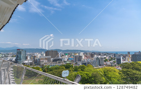 View of Odawara city and Miura Peninsula from Odawara Castle tower 128749482