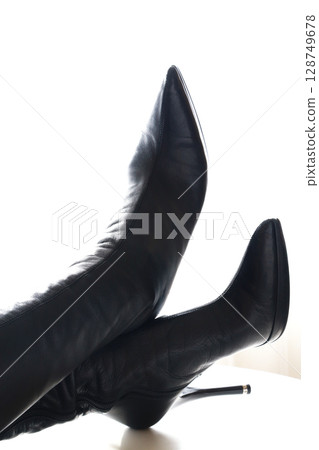 Black leather stiletto boots Black leather stiletto boots 128749678