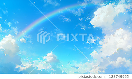 Rainbow over blue sky 128749965