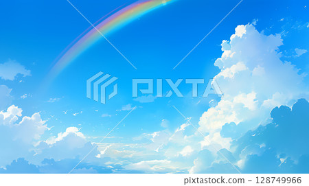Rainbow over blue sky 128749966