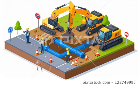 AI image: Illustration of water pipe construction 128749993