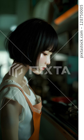 A woman cooking in the kitchen A woman cooking in the kitchen 128750005
