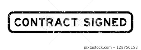 Grunge black contract signed word rubber square seal stamp on white background Grunge black contract signed word rubber square seal stamp on white background 128750158
