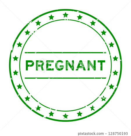 Grunge green pregnant word round rubber seal stamp on white background 128750193