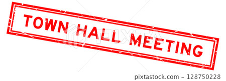 Grunge red town hall meeting word square rubber seal stamp on white bacckground Grunge red town hall meeting word square rubber seal stamp on white bacckground 128750228