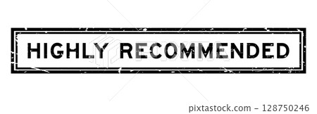 Grunge black highly recommended word square rubber seal stamp on white bacckground 128750246