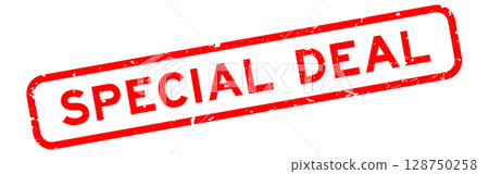 Grunge red special deal word rubber square seal stamp on white background 128750258
