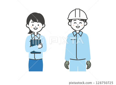穿著工作服的男女插畫 128750725