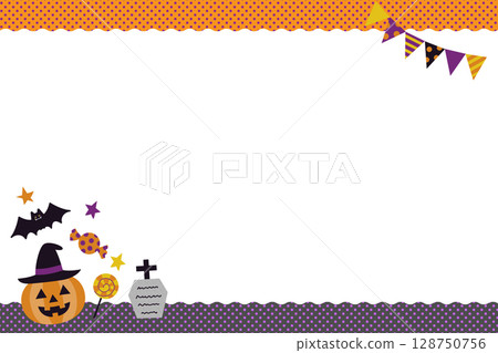 Cute Halloween border design with polka dot background 128750756