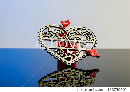 Decorative heart made of wood Decorative heart made of wood 128750801