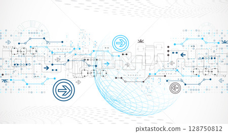 Abstract circuit board background with sphere. Hi-tech digital technology concept. Vector. 128750812