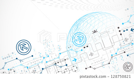 Abstract circuit board background with sphere. Hi-tech digital technology concept. Vector. Abstract circuit board background with sphere. Hi-tech digital technology concept. Vector. 128750821