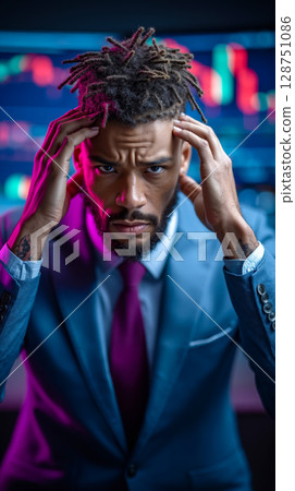A man in a suit with dreadlocks on his head 128751086
