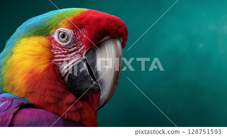 A colorful parrot with a blue background 128751593