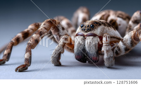 A close up of a spider on a gray surface 128751606