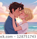 couple kissing on the beach 128751743