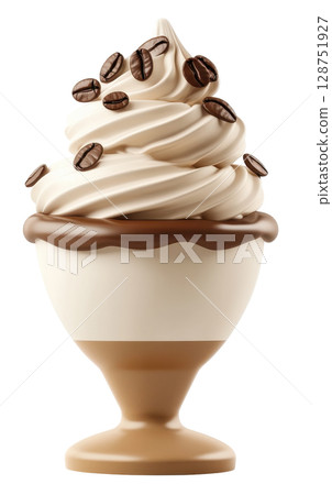Coffee ice cream 3d isolated on white background, PNG transparent clipart. 128751927