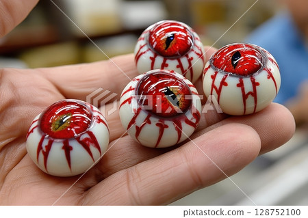 Creepy eyeball candy, realistic and detailed, hand-painted with red and white glaze, perfect for Halloween Creepy eyeball candy, realistic and detailed, hand-painted with red and white glaze, perfect for Halloween 128752100